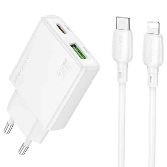 СЗУ Borofone BN25 Wish PD30W+QC3.0 (1USB-A/1C) + кабель Type-C to Lightning Херсон