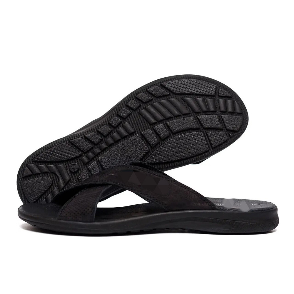 Мужские кожаные  летние шлепанцы-сланцы Black Київ - зображення 1