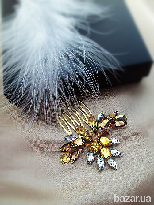 Янтарный блеск гребень заколка желтый кофейный вечернее украшение в прическу Луцьк - зображення 2