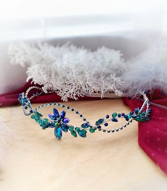 Мальва зелений смарагдовий синій Ав діадема обруч вінок обідок двостороння прикраса на чоло косплей Луцк - изображение 3