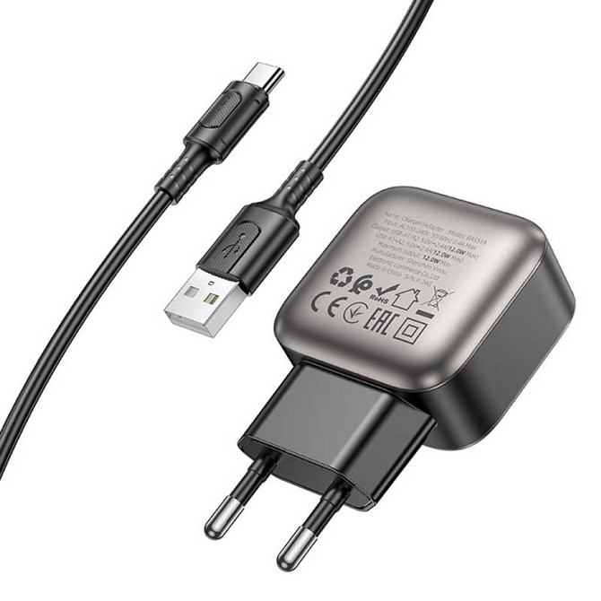 СЗУ Borofone BAS51A Absolute 12W (2USB-A) + кабель USB to Type-C Херсон - изображение 1