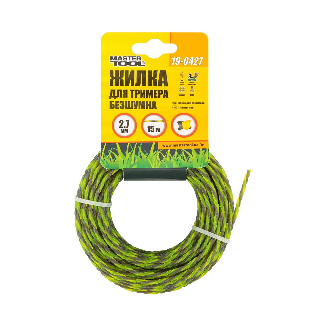 Леска для триммера бесшумная MASTERTOOL SPIRAL SQUARE 2.70 мм 15 м двухцветная 19-0427 Харків - зображення 2