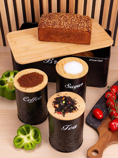 Набір хлібниця + баночки Kamille з бамбуковим волокном Чёрний  KM 1127 Одесса - изображение 8