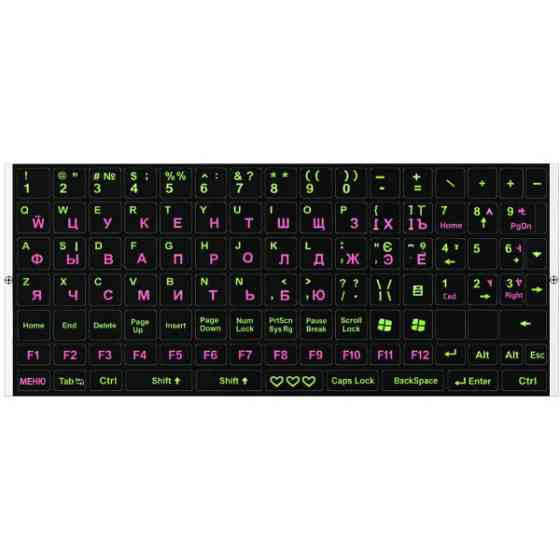 DM Наклейка для клавіатури Ukraine Keyboard Stickers Black/Green/Pink Харків