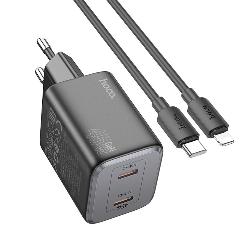 СЗУ Hoco N42 Elogiado PD45W (2USB-C) + кабель Type-C to Lightning Херсон - зображення 4