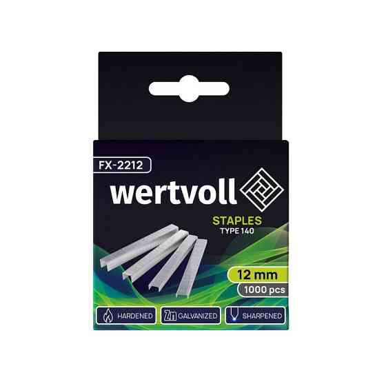 Скобы закаленные WERTVOLL R140 12 мм/10.6х1.25 мм 1000 шт FX-2212 Харків