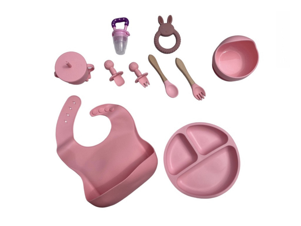 Детский силиконовый набор посуды для кормления розовый 12 предметов Киев - изображение 1