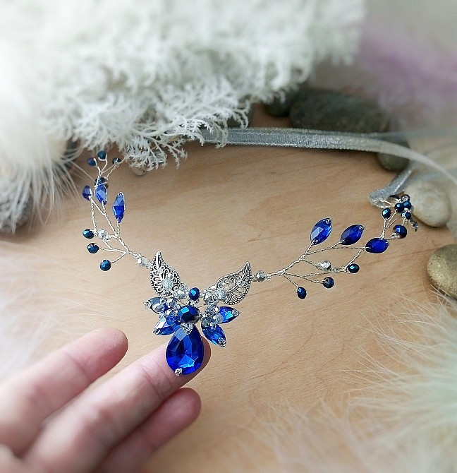 Ельфійська діадема тіара корона синій срібний на чоло обруч гілка косплей фотосесія тематична вечірк Луцк - изображение 1