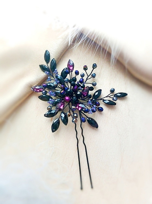 аметистовий вечір шпилька прикраса для волосся фіолетовий марсала чорний Луцк - изображение 2