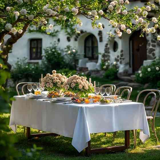 Скатерть  атласная праздничная Leeseph 145х260см белая Одесса