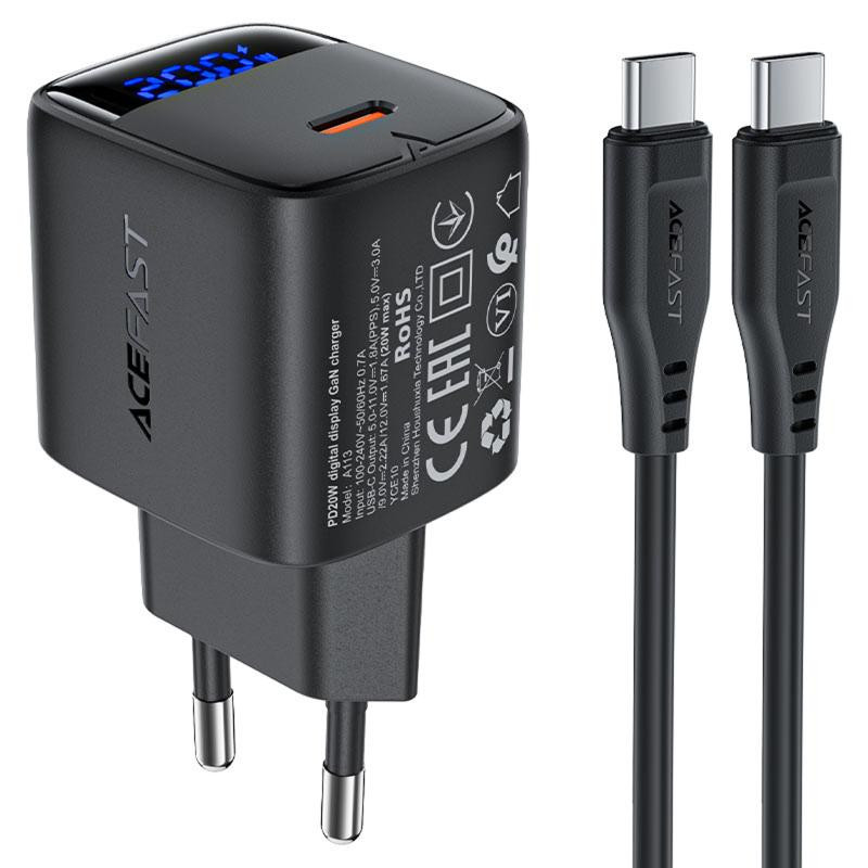 СЗУ Acefast A113 PD20W GaN (1USB-C) + кабель Type-C to Type-C Херсон - зображення 1