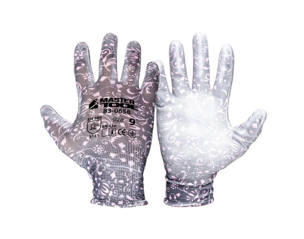 Перчатки бесшовные трикотажные MASTERTOOL "Орхидея" с полиуретановым покрытием ладони 9" 17-20 г под Харьков - изображение 1