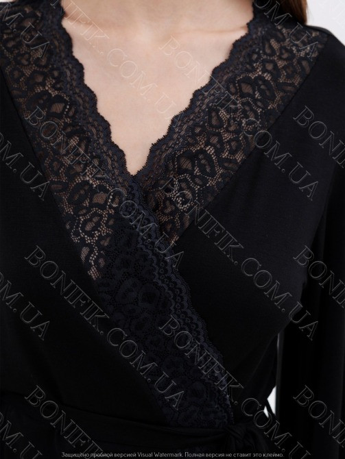 Женский чёрный халат с кружевом "Amour" (60047) (арт. 1347) Кривой Рог - изображение 4