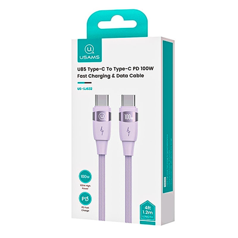 Дата кабель Usams US-SJ633 U85 Type-C to Type-C 100W (2m) Херсон - зображення 2