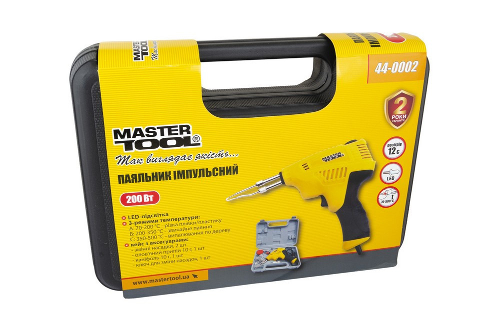 Паяльник импульсный MASTERTOOL с трансформатором 3 режима 200 Вт/220-240 V/50 Hz 0-500°С LED пластик Харків - зображення 7