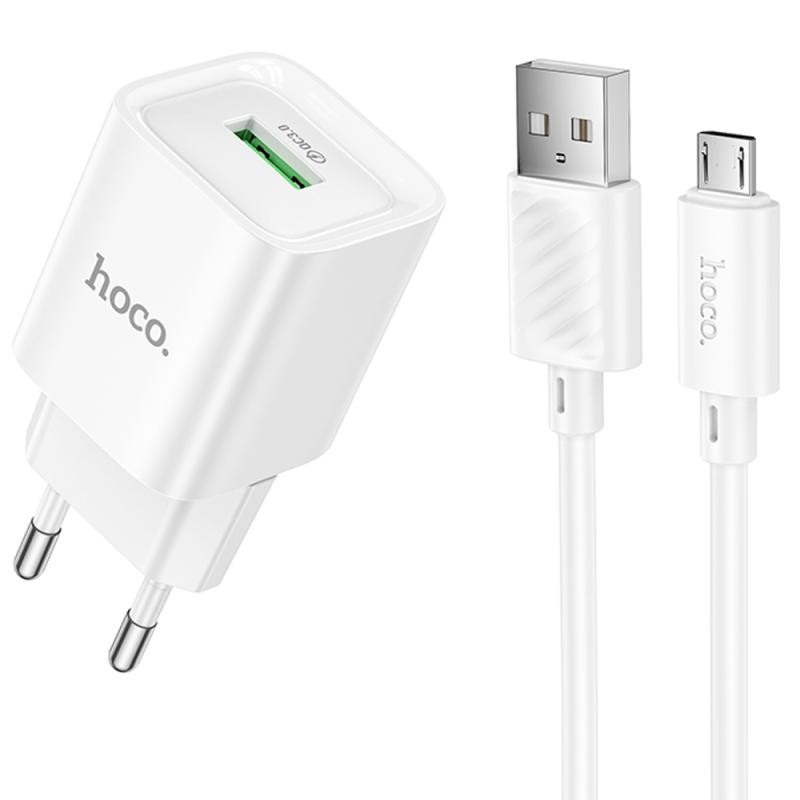 СЗУ Hoco C145A Charm QC3.0 18W (1USB-A) + кабель USB to MicroUSB Херсон - зображення 1