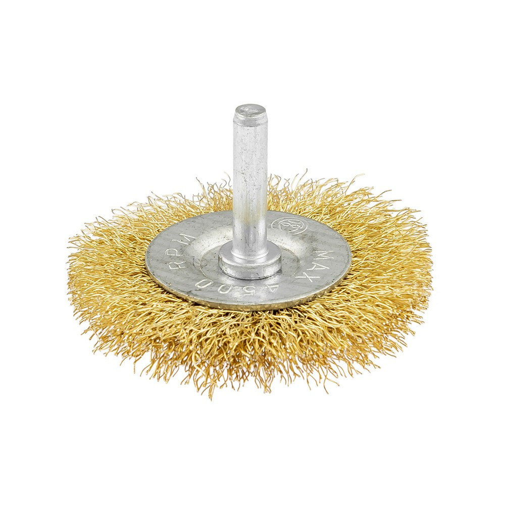 Щетка дисковая MASTERTOOL из латунированной рифленой проволоки Ø 60 мм со стержнем ¼" 19-9706 Харьков - изображение 2