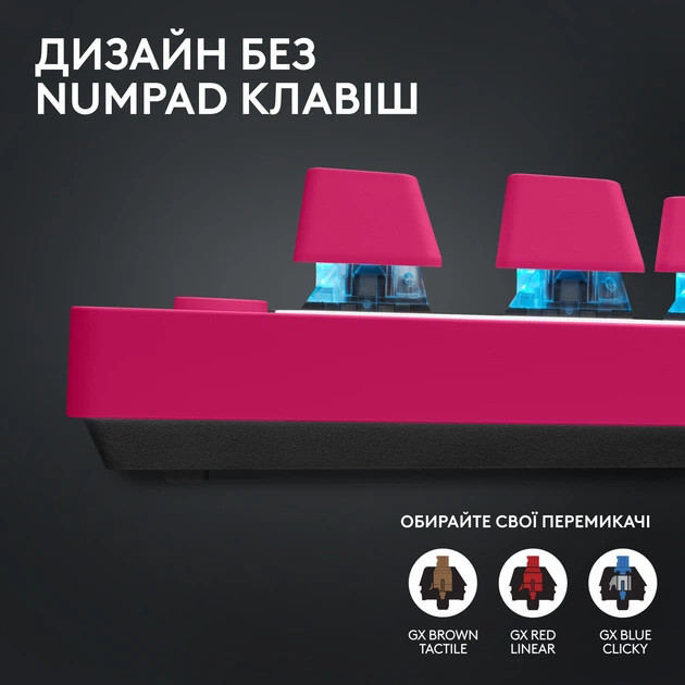 Клавиатура компьютерная безпроводная Logitech G Pro X TKL Lightspeed Tactile Magenta L920-012159 пур Київ - зображення 3
