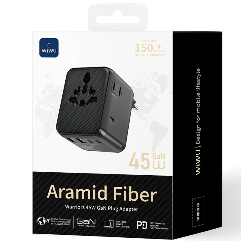 Сетевой универсальный переходник WIWU UA010 Warrior GaN 45W + 2USB-A/3C Херсон - зображення 3
