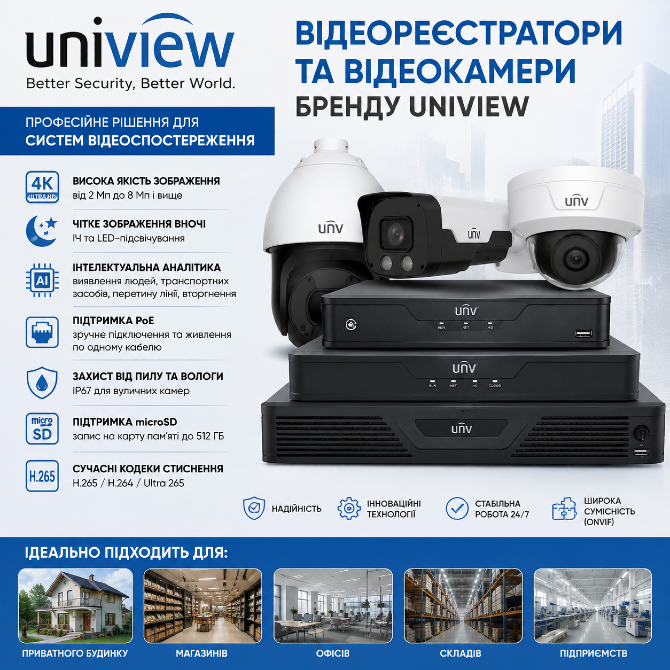 Відеокамери та відеореєстратори Uniview — професійне відеоспостереження нового покоління Киев - изображение 1