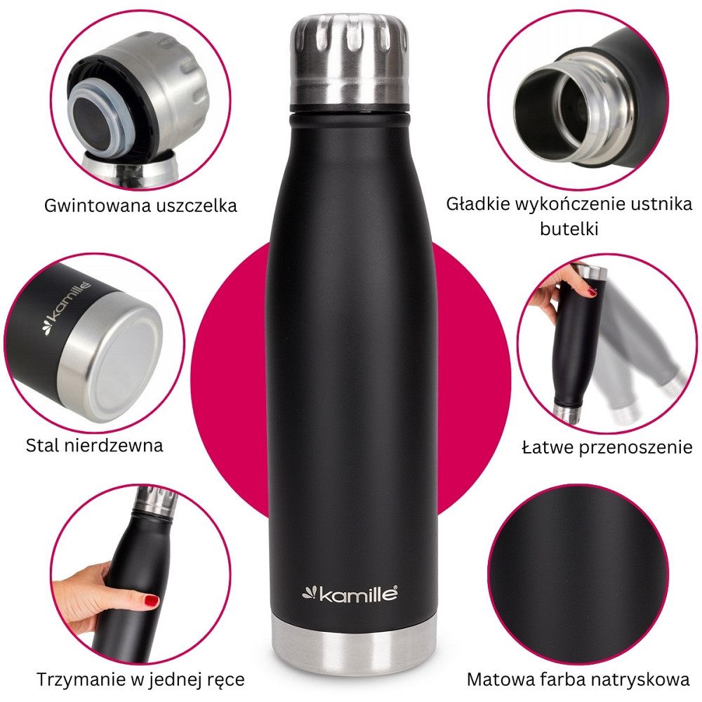 Термос-бутылка Kamille 500 мл из нержавеющей стали черный КМ 2037 Одесса - изображение 6