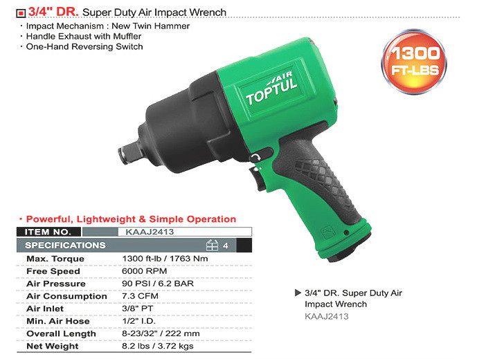 Гайковерт пневматический TOPTUL 3/4" 1763N/m 6000об/мин KAAJ2413 Харьков - изображение 2