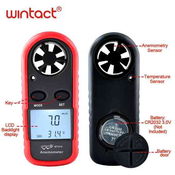 Анемометр цифровой 0,1-30м/с, -10-45°C WINTACT WT816 Харків