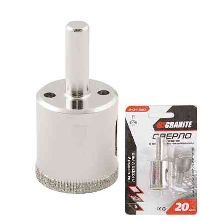 Сверло для стекла и керамики GRANITE трубчатое с алмазным напылением 20 мм 2-01-220 Харьков