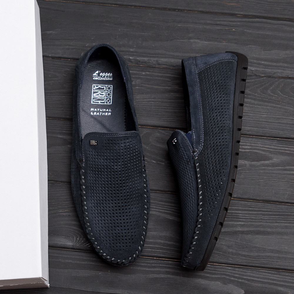 Мужские летние кожаные мокасины Legges Navy blue перфорация Київ - зображення 7