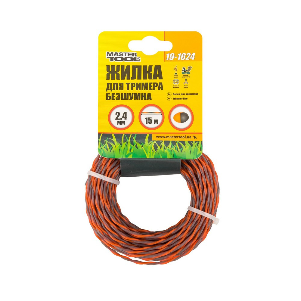 Леска для триммера бесшумная MASTERTOOL SPIRAL 2.40 мм 15 м двухцветная 19-1624 Харків - зображення 2