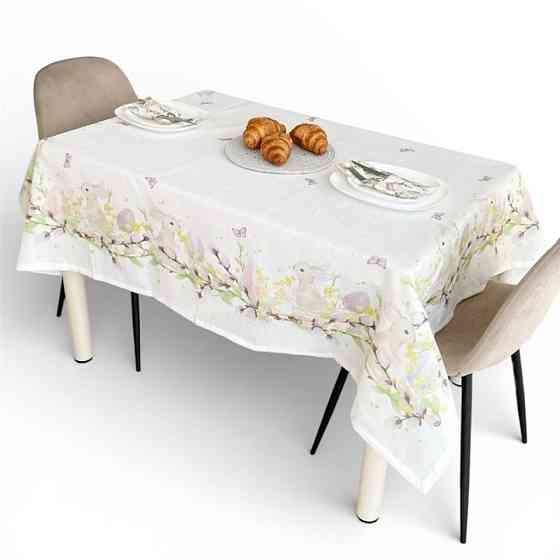 Скатерть натуральная с Пасхальными Кроликами 125×150 см, разноцветная Одеса