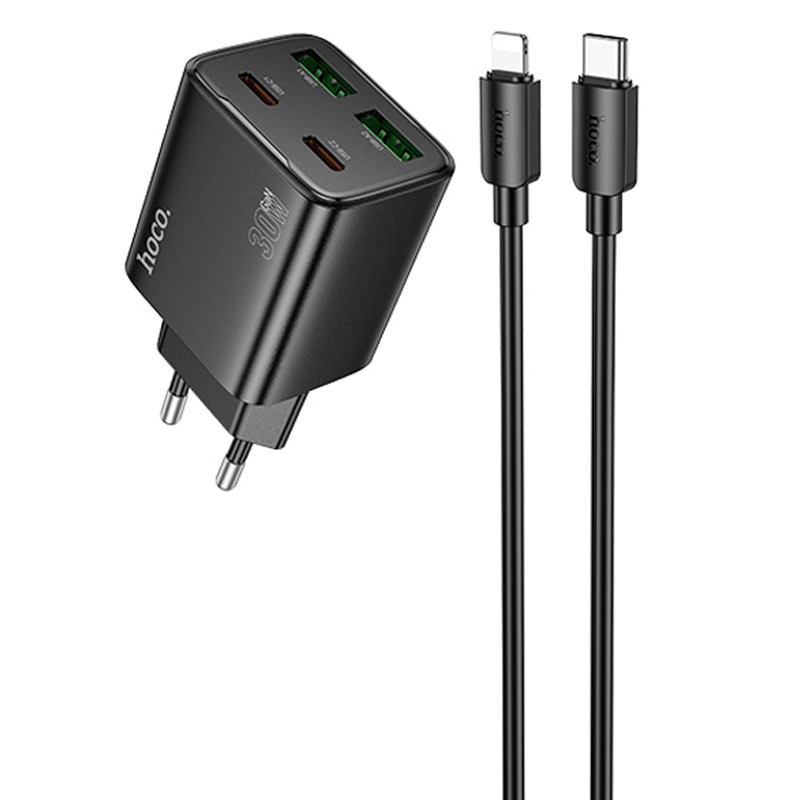 СЗУ Hoco N56 Fundador PD30W+QC3.0 (2USB-A/2C) + кабель Type-C to Lightning Херсон - зображення 1