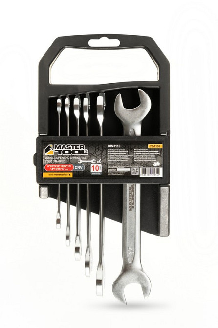 Ключи рожковые MASTERTOOL PROFI COLD STAMPED набор 6 шт (6х7-16х17 мм) CrV DIN3110 70-1106 Харків - зображення 1