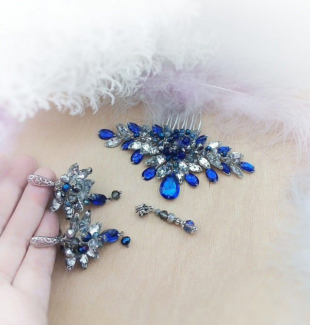 Ярослава сапфірова набір вишуканих прикрас синій електрик прозорий ********** святкові прикраси Луцьк - зображення 3