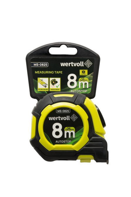 Рулетка WERTVOLL 8 м х 25 мм две кнопки AUTOSTOP покрытие TPR нейлоновое покрытие противоскользящий  Харків - зображення 7