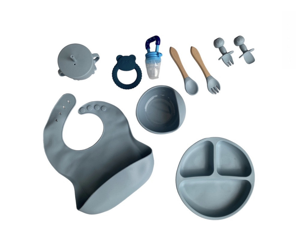 Детский силиконовый набор посуды для кормления синий 12 предметов Киев - изображение 1
