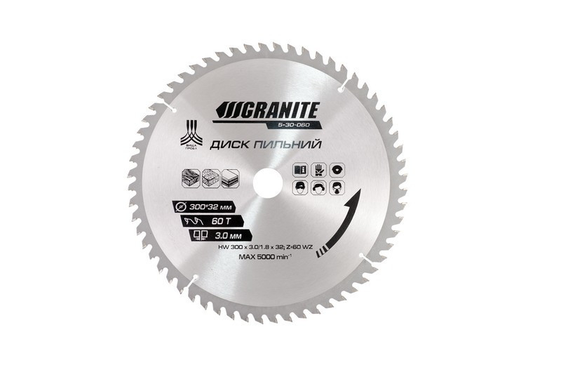 Диск пильный для дерева GRANITE с твердосплавными напайками 300х32х60Т адапт 32-30/32-25.4 5100 об/м Харьков - изображение 1