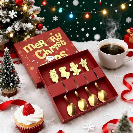 Набор чайных ложек новогодних Merry Christmas золотые 4 шт Одеса