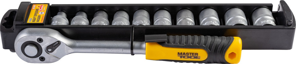 Набор головок торцевых 6-гранных MASTERTOOL ½" 8-19 мм с трещоткой 72 зубца CrV 11 шт 78-1311 Харків - зображення 3