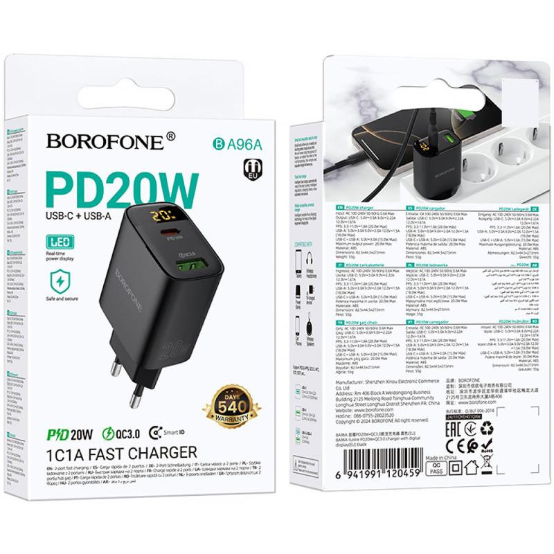 СЗУ Borofone BA96A Ilustre with digital display PD20W+QC3.0 (1USB-A/1C) Херсон - изображение 4