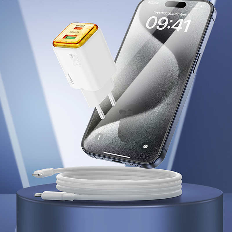 СЗУ Hoco N53 Monsoon PD30W+QC3.0 (1USB-A/1C) + кабель Type-C to Lightning Херсон - зображення 3