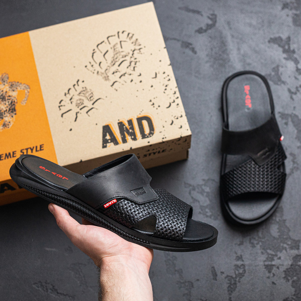 Мужские кожаные  летние шлепанцы-сланцы Levis Київ - зображення 6