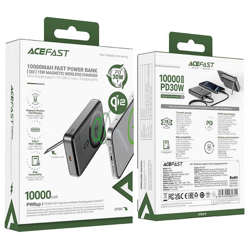 Портативное ЗУ Power Bank Acefast M11 30W Qi2 с БЗУ 10000 mAh Херсон - зображення 5