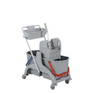 Тележка с пласт. рамой: 2 ведра 25 л., серые, пресс для отжима, корзина Київ - зображення 1