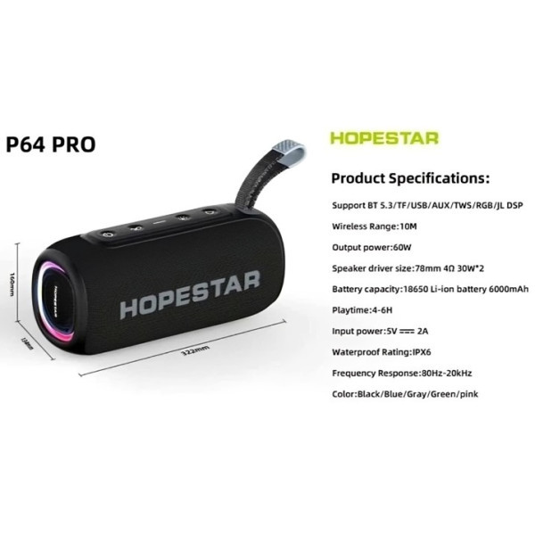 Колонка Bluetooth Hopestar P64 Pro Black Харків - зображення 2