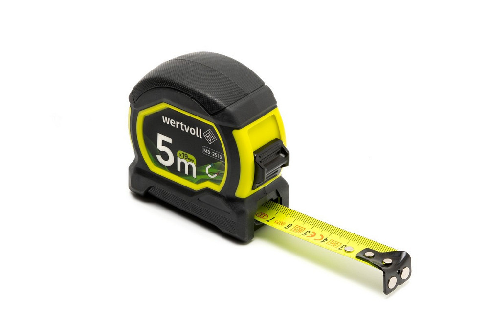 Рулетка WERTVOLL 5 м х 19 мм с магнитами фиксатор полотна покрытие TPR нейлоновое покрытие MS-2519 Харків - зображення 1