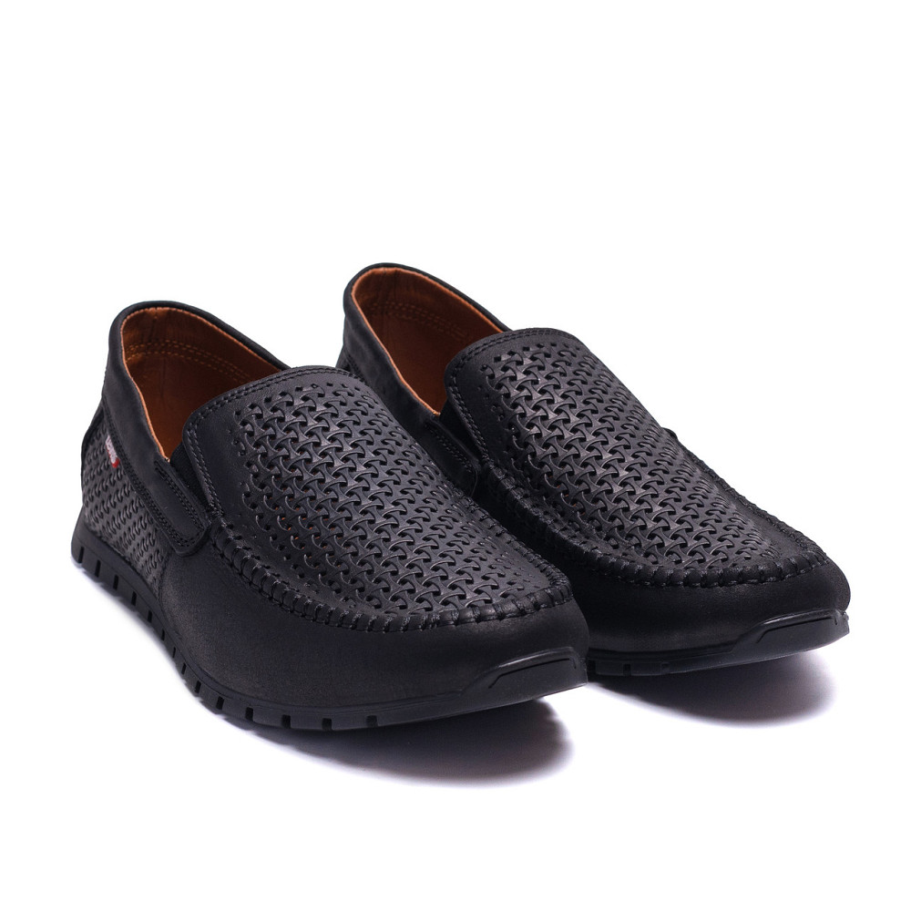 Мужские летние кожаные мокасины  LS перфорация Black Киев - изображение 3