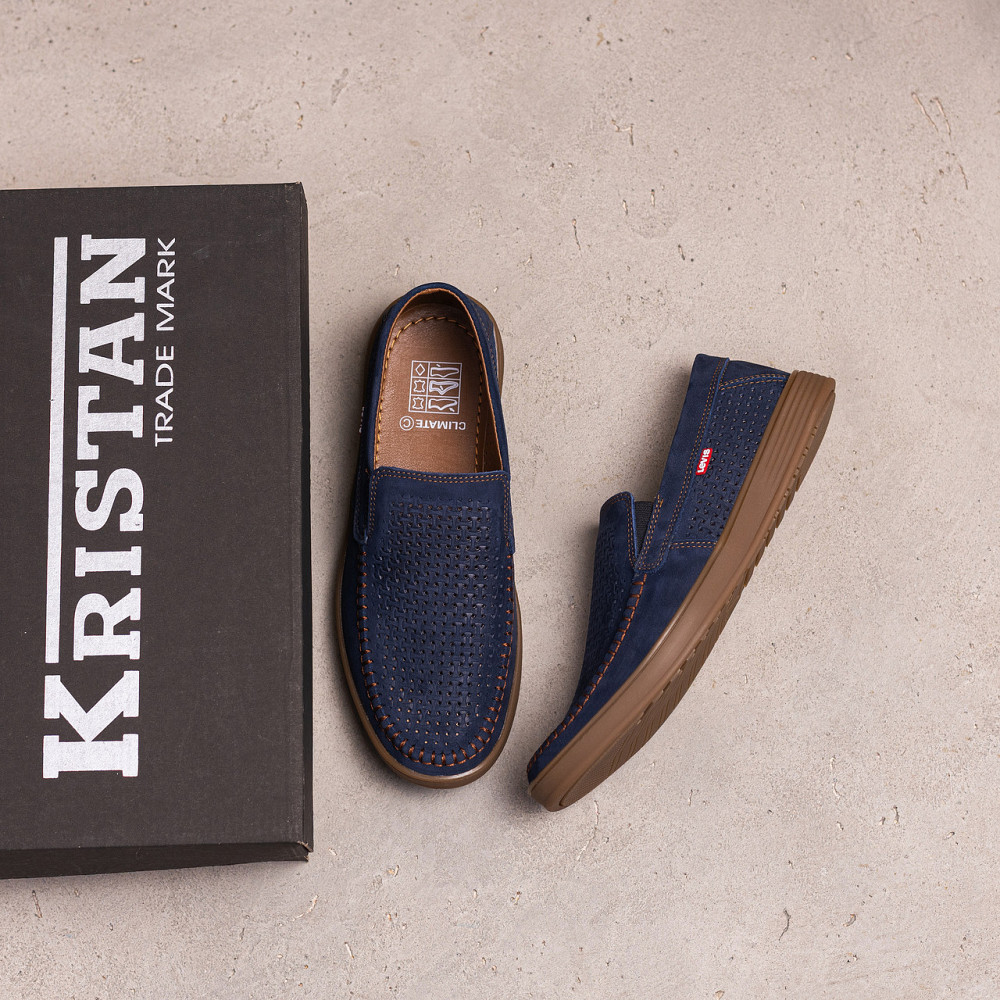 Мужские летние кожаные мокасины  LS перфорация Dark blue Киев - изображение 5