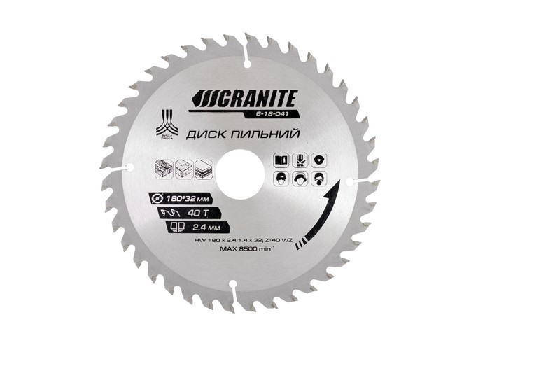 Диск пильный для дерева GRANITE с твердосплавными напайками 180х32х40Т адаптер 32-30 8400 об/мин 5-1 Харків - зображення 1