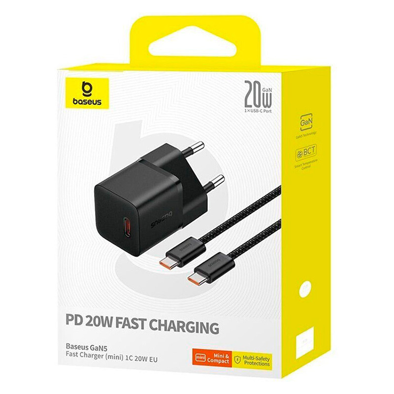 СЗУ Baseus GaN5 Fast Charger (mini) PD20W (1USB-C) + кабель Type-C to Type-C (P10110900113) Херсон - изображение 4